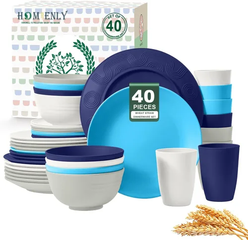 Vista 19 de Homienly Juegos de Vajilla Premium de Paja de Trigo, Platos y Tazones Ligeros e Irrompibles, Tazas, Servicio para 4, Apto para Lavavajillas