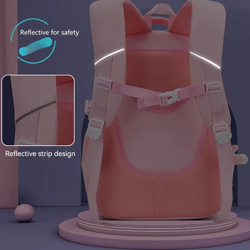Vista 5 de KEBEIXUAN Mochilas para niñas con bonito colgante Kawaii School Bag, A-Rosa, Lindo