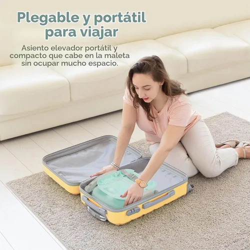 Vista 2 de YOLEO Silla alta para bebé, asiento elevador para mesa de comedor, sillas altas plegables con alturas ajustables, asiento elevador de viaje con Verde