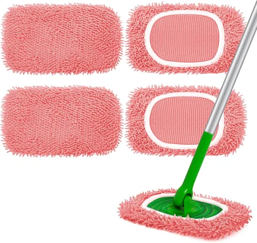 Vista 12 de Almohadillas de microfibra reutilizables para trapeador Compatibles con Swiffer Sweeper - Paquete de 4 paños de barrido en seco y paños de trapeo