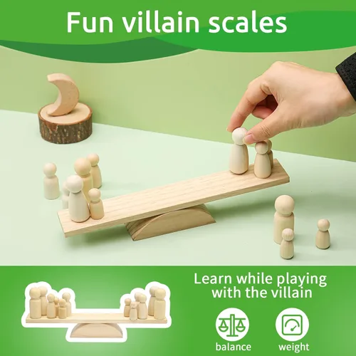 Vista 5 de Juguetes de madera para bebés, juguetes de conteo de equilibrio, juegos de matemáticas, muñecas de madera sin terminar, aprendizaje preescolar