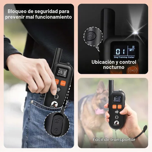 Vista 7 de Collar de entrenamiento para perros sin golpes con control remoto de 3300 pies, collar de perro vibratorio humano, 3 modos ultrasónico, pitido
