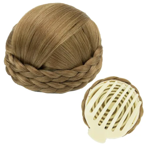 Vista 13 de IMISSU Trenzado Chignon Dancer Hair Donut Hairpieces Scrunchie Claw Hair Moño Updo para bodas y fiestas (M3 rubio ceniza)