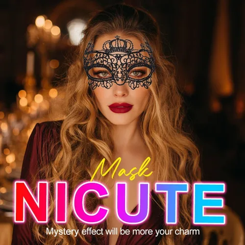 Vista 3 de Nicute Máscara de encaje para mascarada, máscaras negras de Halloween para mujer