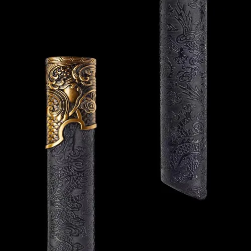 Vista 6 de Hoja de acero al carbono recta hecha a mano con patrón fresco chino Tang Dao Dragon Sword