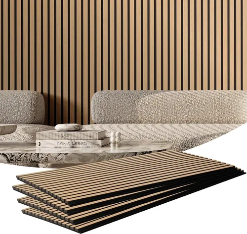 Vista 11 de VEVOR Panel Acústico de Listones de Madera, 7.9 x 94.5 pulgadas, Pared de Acento MDF de 4 Piezas, Tablero de Madera Falsa para Decoración