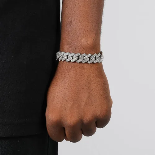 Vista 5 de Saintda Cuban Link Bracelet For Men WomenRose Gold18K Gold PlatedSilver Bracelet13mm8 inches Miami Iced Out Bracelet Hip Hop Bracelets Jewelry