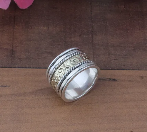 Vista 29 de Boho Spinner Ring, Mothers Day Gift, Silver 925 Women Ring, Sterling Silver 925 Ring, Fidget Spinner Ring,Women Silver Anxiety Ring