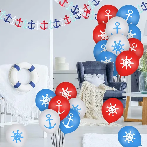 Vista 5 de 30 globos náuticos para decoración de cumpleaños, globos náuticos de 12 pulgadas, anclajes de rueda para decoración de cumpleaños temática
