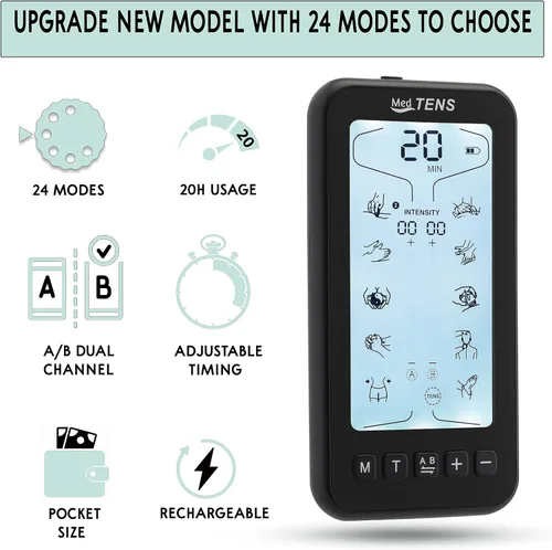 Vista 6 de Tens Unit - Estimulador muscular EMS 24 modos de masaje, terapia de alivio del dolor, máquina TENS de doble canal, masajeador de pulso, intensidad