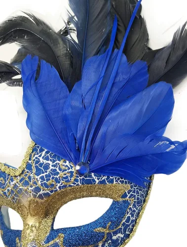 Vista 3 de Máscara de plumas para mascarada, máscara para Halloween, Mardi Gras, fiesta de disfraces