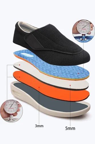 Vista 2 de Zapatos para diabéticos para mujer con velcro ajustable, zapatos anchos para caminar para personas mayores, pies hinchados, antideslizantes
