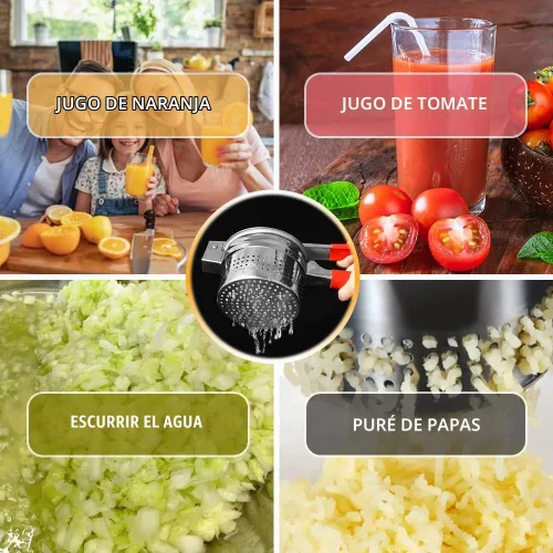 Vista 7 de Exprimidor de verduras de acero inoxidable de 13.5 onzas, mango de silicona roja antideslizante, exprimidor de agua vegetal de metal para exprimir