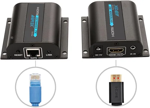 Vista 2 de MYPIN - Extensor HDMI 1080P sobre CAT6/7/8 hasta 190 pies (60m) a 1080p, soporta color profundo, 3D con control remoto IR (LKV372A)