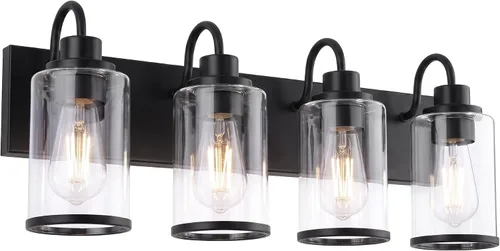 Vista 14 de Beionxii BX-VL01BG-3CG - Lámpara de tocador de baño, 3 lámparas doradas claras con pantalla de cristal transparente, accesorios de iluminación