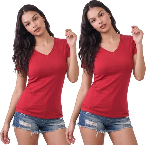 Vista 8 de Emmalise Camiseta de manga corta para mujer, cuello en V, tallas junior y plus