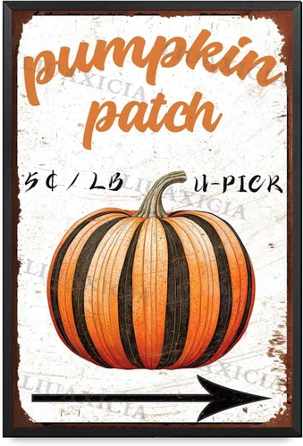 Vista 12 de Letrero de metal con diseño de calabaza, Día de Acción de Gracias, regalo para amantes de la decoración, arte de 8.00 x 12.00 pulgadas