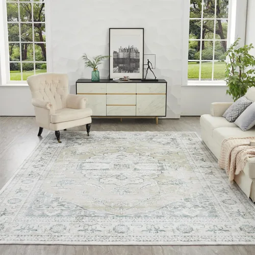 Vista 29 de Auemtyn Alfombra de área de 8 x 10 pies para sala de estar, alfombra lavable con parte trasera antideslizante, alfombra de pelo bajo para gris