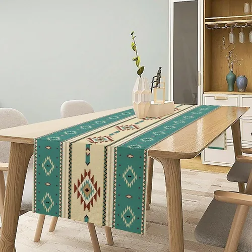Vista 13 de Camino de mesa étnico del suroeste, navajo tribal nativo americano, bohemio, patrón geométrico azteca, camino de mesa para cocina, mesa de comedor