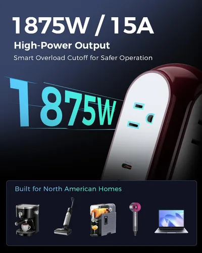 Vista 4 de MiaoLab Torre de regleta de alimentación con 2 puertos USB-C (carga rápida de 30 W), protector de sobretensiones 1420J, 4 salidas de CA, cable