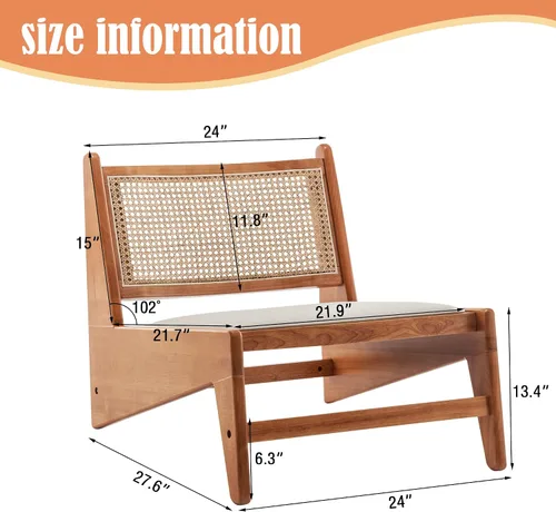Vista 2 de HAOBO Home Silla de ratán moderna de mediados de siglo para lectura, sala de estar, dormitorio, hogar