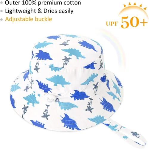 Vista 3 de Sombrero de sol para bebé, para verano, playa, protección solar UPF 50+, sombrero de ala ancha para niños pequeños