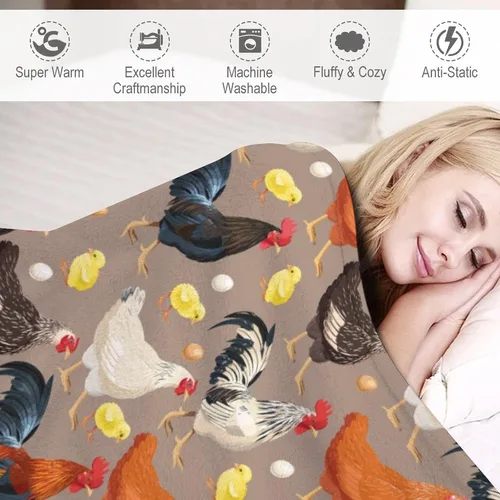Vista 2 de Manta de pollo para adolescentes, cálida, ligera y acogedora para sofá y cama, de 60 x 50 pulgadas Blanco