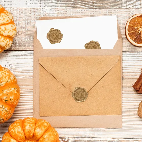 Vista 6 de Whaline 50 calcomanías de sello de cera de otoño, calcomanías de sello de calabaza de otoño, calcomanías 3D vintage doradas autoadhesivas en relieve