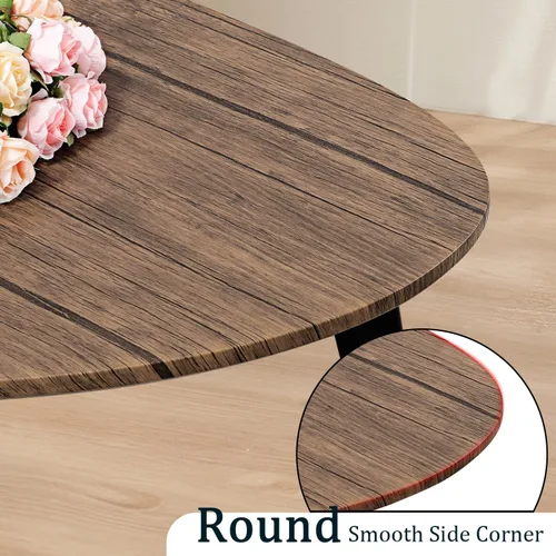 Vista 7 de Mesa de centro moderna para el espacio, mesa central ovalada simple con marco de madera para sala de estar, 19 pulgadas de profundidad x 34 pulgadas