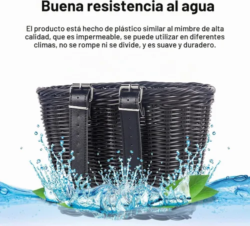 Vista 7 de Cestas de plástico tejidas para bicicletas, cesta delantera en forma de D para bicicleta Contenedor de almacenamiento para manillar con 2 correas