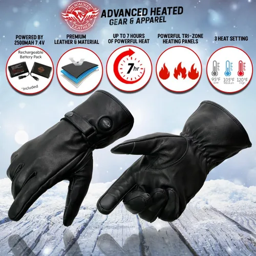 Vista 2 de Milwaukee Leather Men's and Women's Cold Weather Gloves with Heating Tech for Motorcycle, Hunting, Outdoor Use Mg7519set-negro-hombre