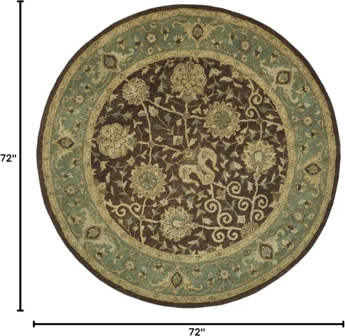 Vista 2 de SAFAVIEH Colección Antigüedades - Alfombra de 6' redonda, marrón y verde, hecha a mano, diseño oriental tradicional de lana, ideal para áreas