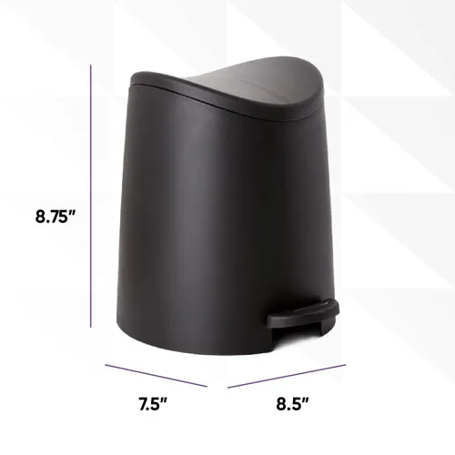 Vista 2 de Superio MIni - Basurero de plástico con tapa, 3 litros, color negro, moderno, curvado, con pedal de pie, mini cubo de basura de cocina, cierre