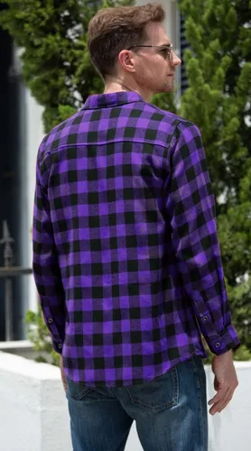 Vista 3 de Cromoncent - Camisa casual de franela a cuadros con botones para hombre