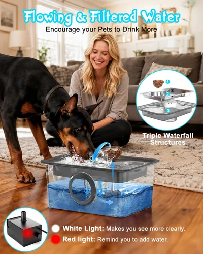 Vista 8 de Fuente de agua para perros grandes, fuente de agua para mascotas de acero inoxidable 304 de 12 litros con 5 filtros y 2 bombas de agua