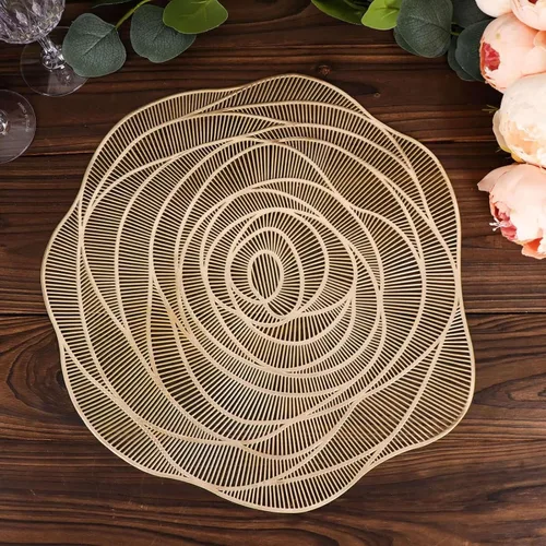 Vista 16 de Efavormart - Juego de 6 manteles individuales de vinilo floral negro de 15 pulgadas, antideslizantes, redondos, con corte de flores, metálicos