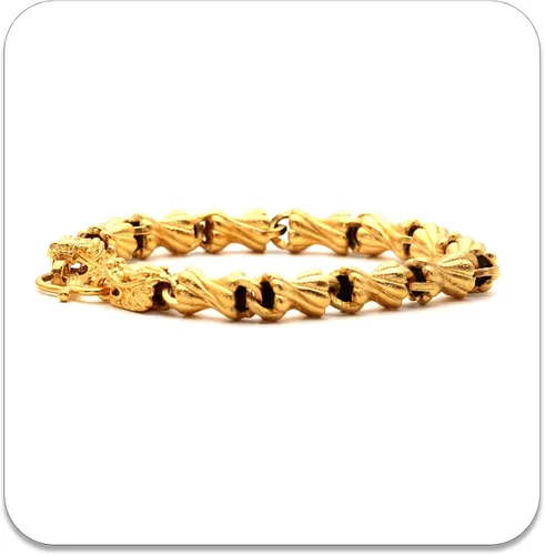 Vista 2 de Pulsera chapada en oro de 18 quilates con cabeza de dragón, pulsera de eslabones de chorro de arena, Metal, Sin gemas.