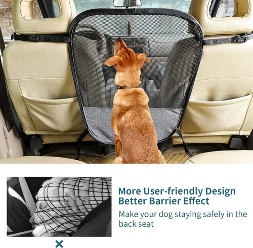 Vista 6 de Petsfit Barrera de coche para perro, barrera para mascotas, malla para asiento trasero de perro con cuerda de ajuste y gancho, adecuada