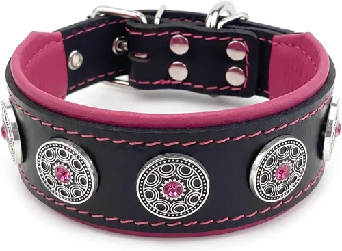 Vista 9 de Bestia Bijou - Collar de cuero para perro, collar de perro suave de 2 pulgadas de ancho con cojín ortopédico para mayor durabilidad y comodidad