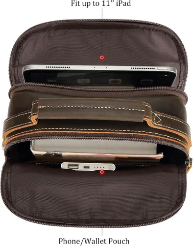 Vista 5 de Polare - Bolso de mensajero de cuero italiano de grano completo, estilo vintage, bolso cruzado al hombro, estilo casual, bolso de negocios