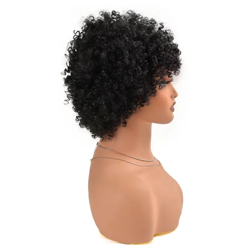 Vista 9 de Vitorish Peluca corta afro rizada con flequillo para mujeres negras, peluca sintética resistente al calor, color negro natural, para uso diario