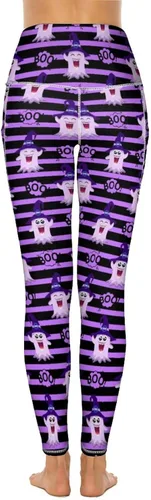 Vista 3 de Helloween Boo Cartoon Ghosts Womens Yoga Pants High Waisted Tummy Control Leggings Stretch Workout Gym Pants