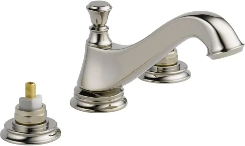Vista 6 de Delta Faucet 3595LF-CZMPU-LHP Cassidy - Baño generalizado de dos manijas de arco bajo con drenaje desplegable de metal y sin asas, bronce champán