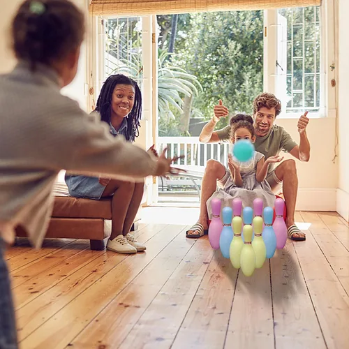 Vista 5 de Juego de bolos OceanWings para niños con bolas iluminadas, juego de bolos con 10 bolos y 2 bolas, juegos deportivos divertidos para nietos, niños