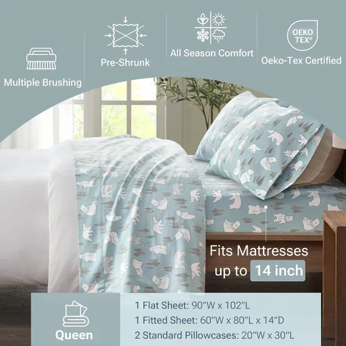 Vista 66 de Sleep Philosophy - True North - Juego de sábanas de franela, 100% de algodón, cómodo, bonito y muy suave, con bolsillo elástico que se adapta a