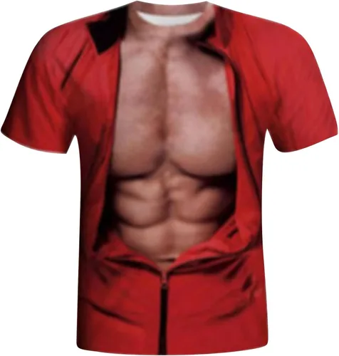 Vista 3 de Camisetas estampadas con abdominales falsos en 3D para hombres, camisetas gráficas divertidas, casuales, de manga corta, cuello redondo, camisetas