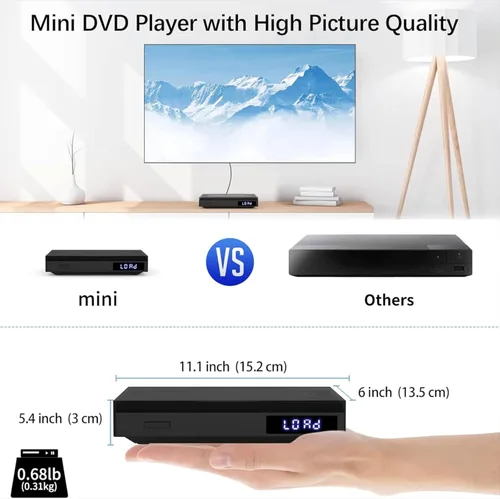 Vista 6 de Mini reproductores de DVD HD 1080P para TV, reproductor de DVD gratuito de toda la región, compatible con HDMI/RCA/USB/AUX, reproducción de memoria