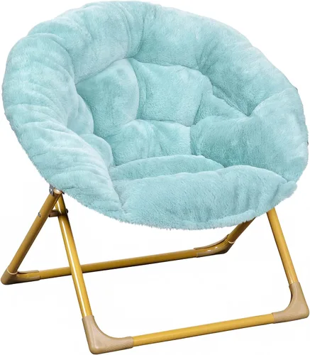 Vista 14 de Flash Furniture Silla Mini Plegable y Acogedora Gwen para Niños - Silla Lunar de Pelo Sintético Color Rosa Claro - Estructura de Metal Dorado Suave