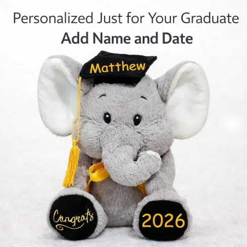 Vista 2 de Fiesta Regalo de graduación personalizado de peluche – Elefante de la clase 2026 con nombre personalizado y fecha de recuerdo para graduados, niños