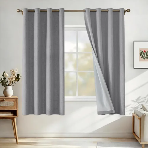 Vista 55 de Cortinas 100% opacas para dormitorio, cortinas opacas de 63 pulgadas de largo, cortinas opacas de lino para sala de estar, cortinas con ojales
